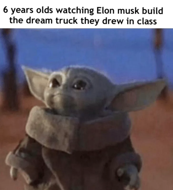 baby yoda cyber truck meme