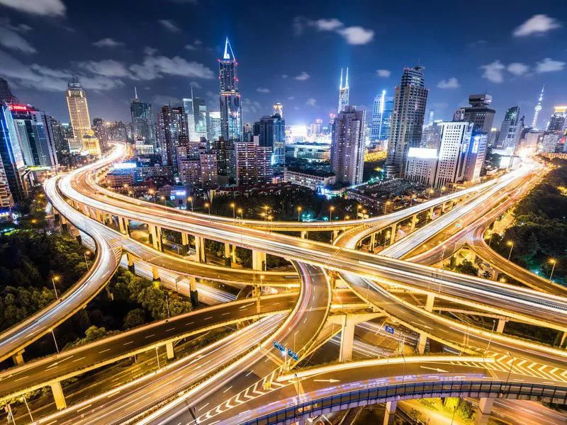 Shanghai, China, at night